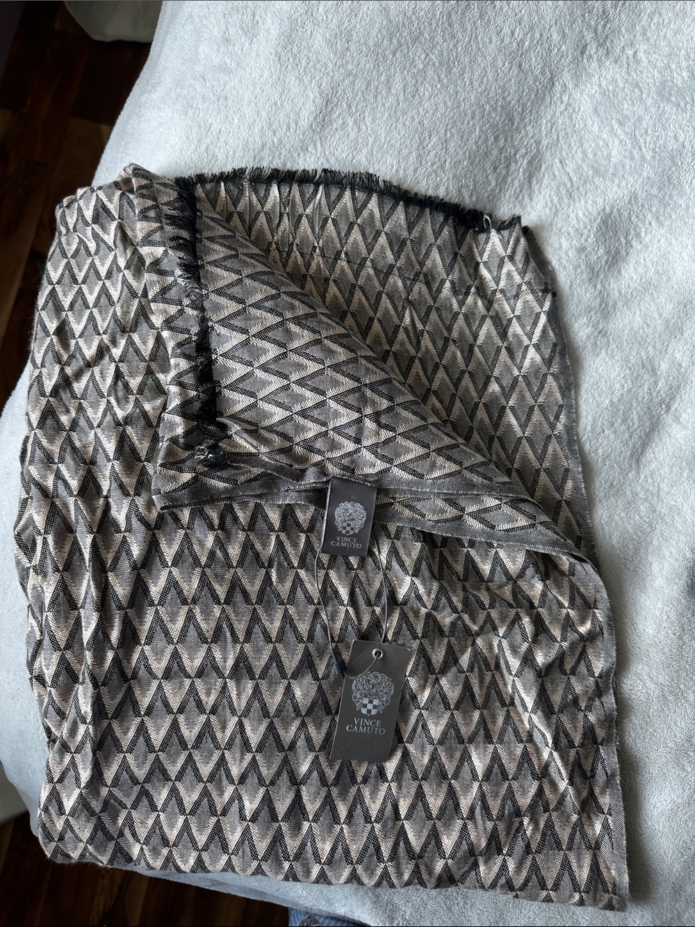 Vince Camuto Black and Grey Geometric Knit Wrap Scarf